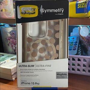 OtterBox Symmetry Case for iPhone 15 Pro - Clear with Gold Dots